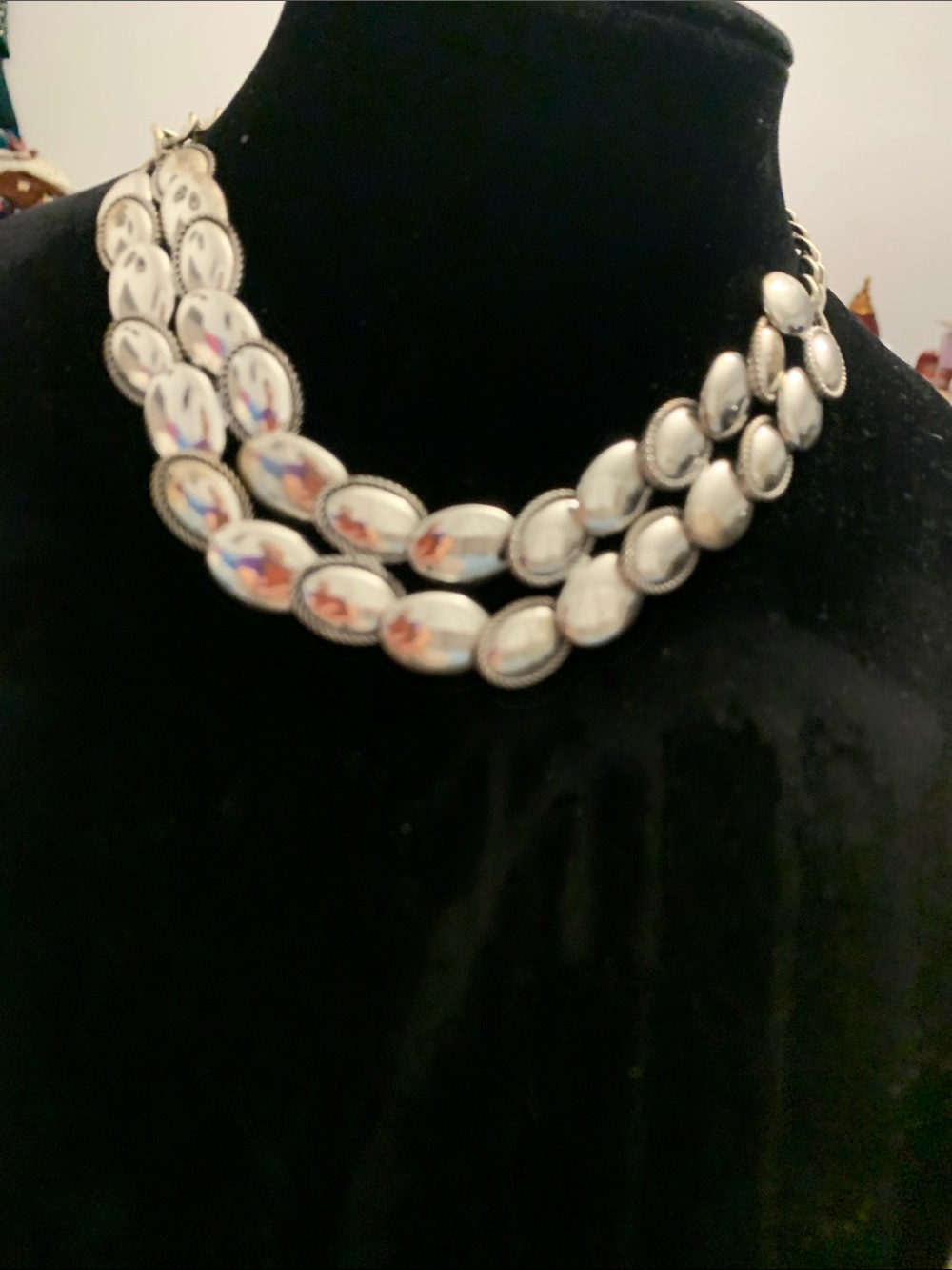 Silver Multi-Row Oval Statement Necklace - Women Jewelry
